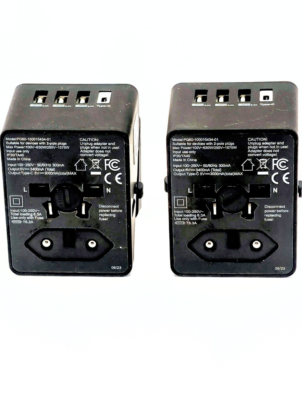 2 Universal International Travel Adapters PG60 USB-C US EU UK AUS